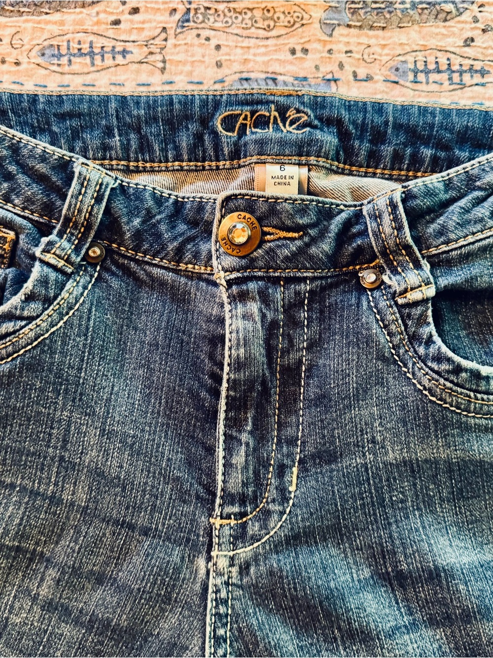 Cache Dark Blue Denim Jeans with Brass Button